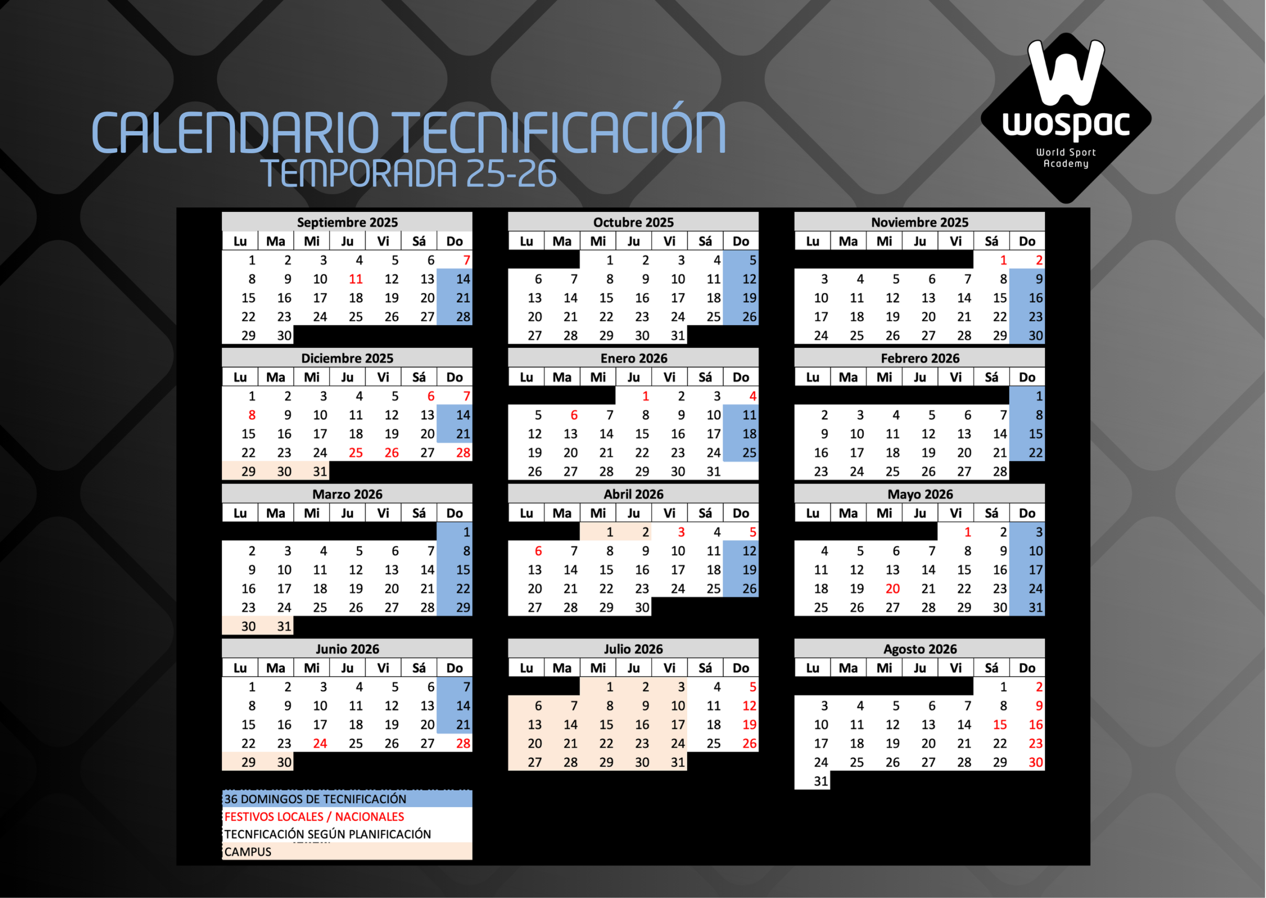 Calendario Tecnificación t.25-26